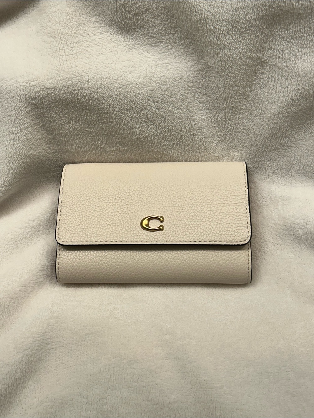 Coach Pebbled Leather Wallet in Chalk with Gold C Logo